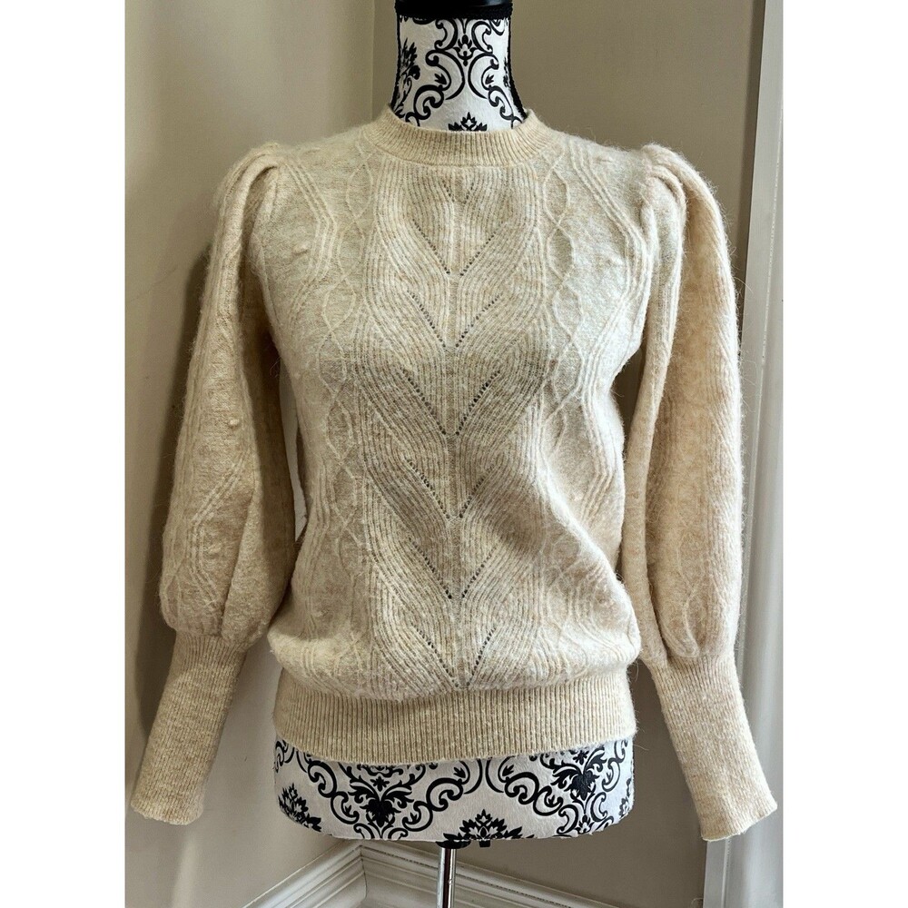 SUNCOO PARIS PULL PLERY WOMENS CREAM WOOL BOXY JUMPER SWEATER SZ T0/XS Cottage